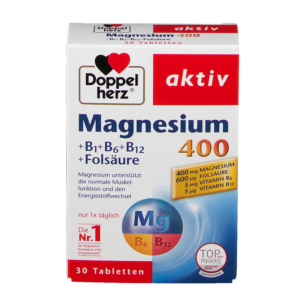 Doppelherz® Aktiv Magnesium 400 + B1 + B6 + B12 + Folsäure Tabletten 30 ...